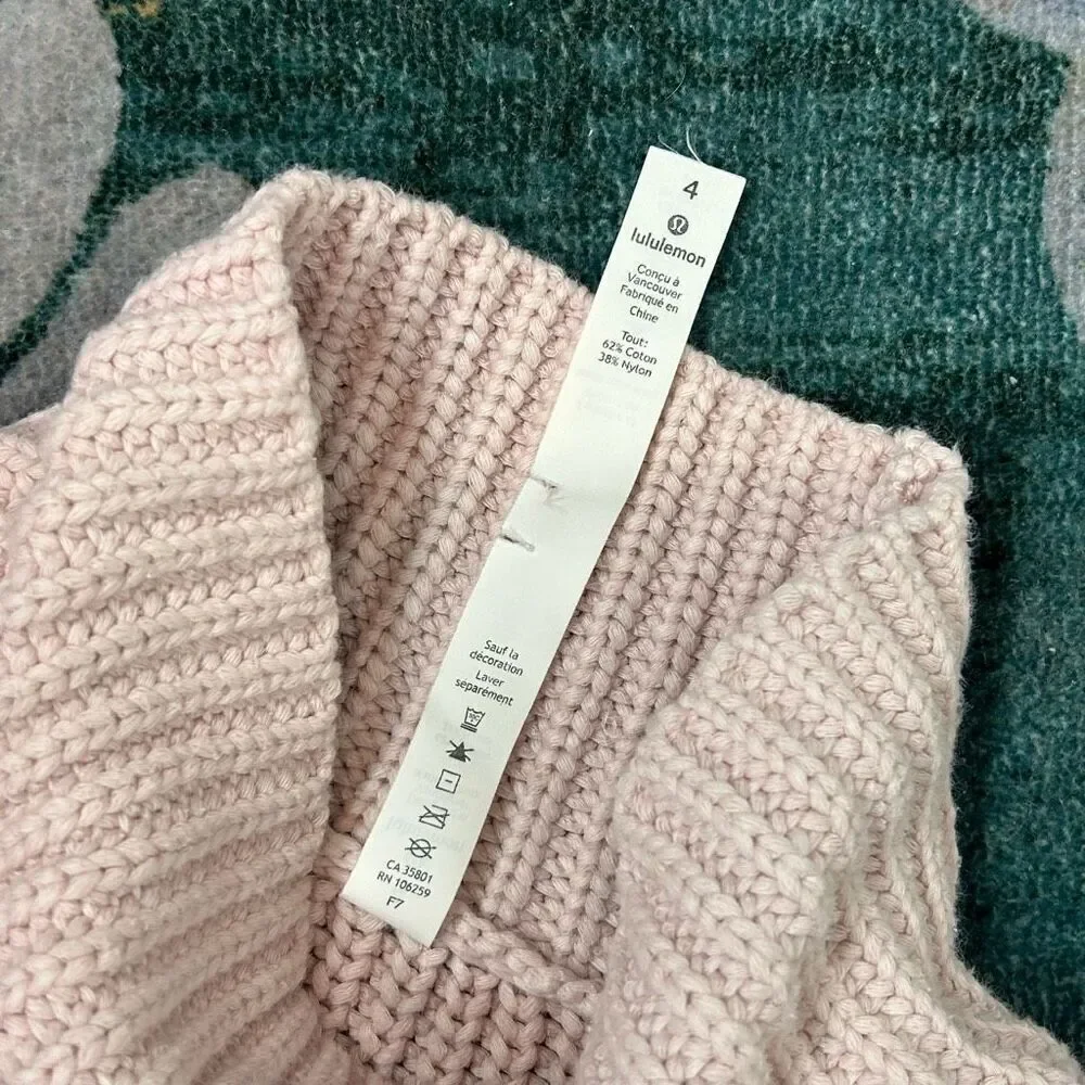 Lululemon Sweater Bring The Cozy Turtleneck Misty Pink Thick Cotton Cableknit 4